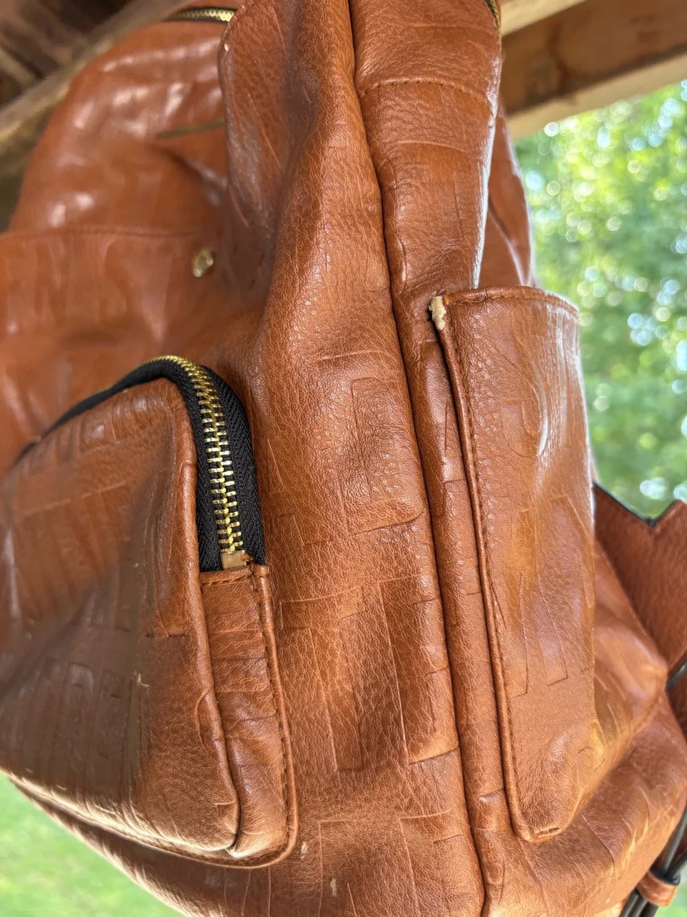 Steve Madden Brown Logo Embossed Backpack – Faux Leather Daypack